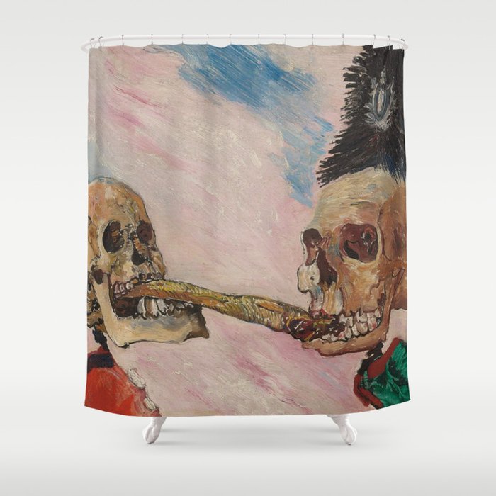 James Ensor - Skeletons Fighting Over a Pickled Herring - Exhibition Poster Shower Curtain