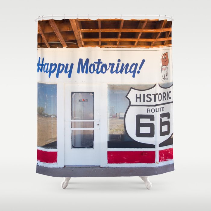 Happy Motoring Garage Route 66 Photography Shower Curtain