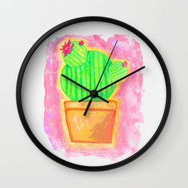 Round Cactus-Green with Pink Flower Wall Clock