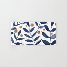 Watercolor berries and branches - indigo and beige Hand & Bath Towel