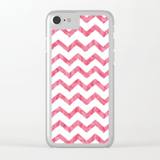 Chevron Red And White Clear iPhone Case