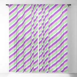 [ Thumbnail: Pink, Light Green, White & Dark Violet Colored Stripes Pattern Sheer Curtain ]