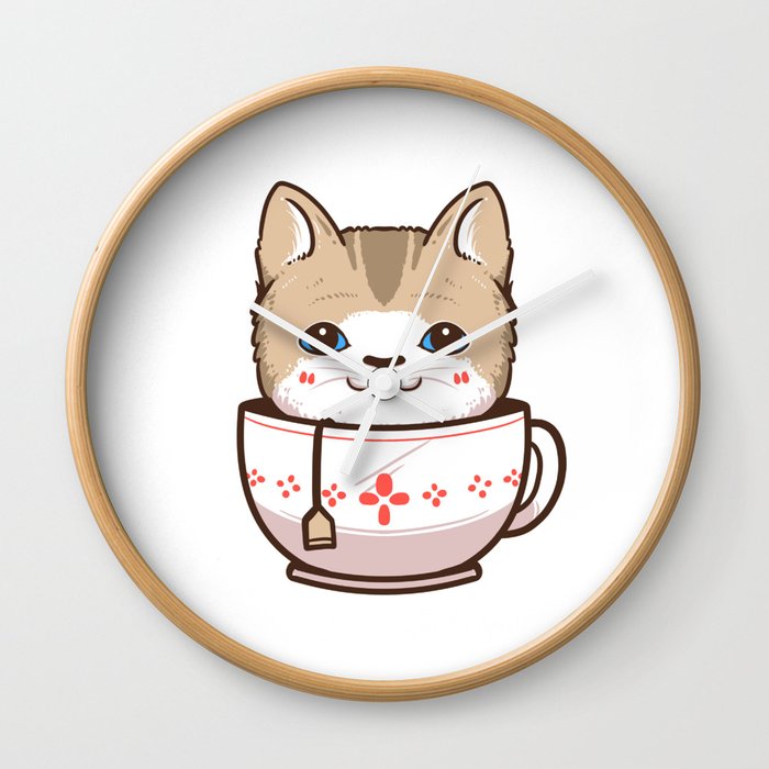 cute cat in tea cup Wall Clock