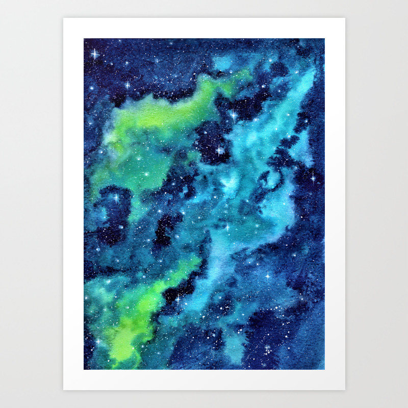 Blue Dust Nebula Watercolor Painting Art Print By