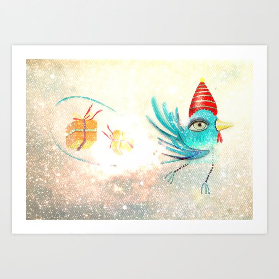 Merry Christmas Bird Art Print