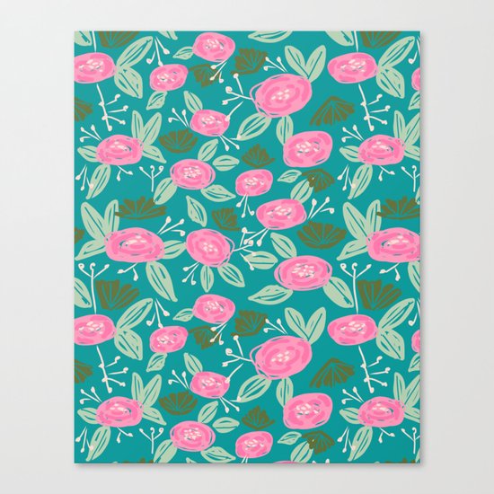 Turquoise blossom blooms painting abstract pattern garden gardener plants summer spring bright Canvas Print