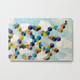 Abstract Geometric 3D Cubes Metal Print | Illustration, Electricforestart, Coolpatterns, Festivaltapestries, Geometric, Blue, Raveart, Sky, 3D, Graphicdesign 