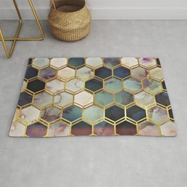 RUGGED MARBLE Rug | Curated, Vintage, Hexagon, Grunge, Graphicdesign, Male, Monikastrigel, Red, Rustic, Green 