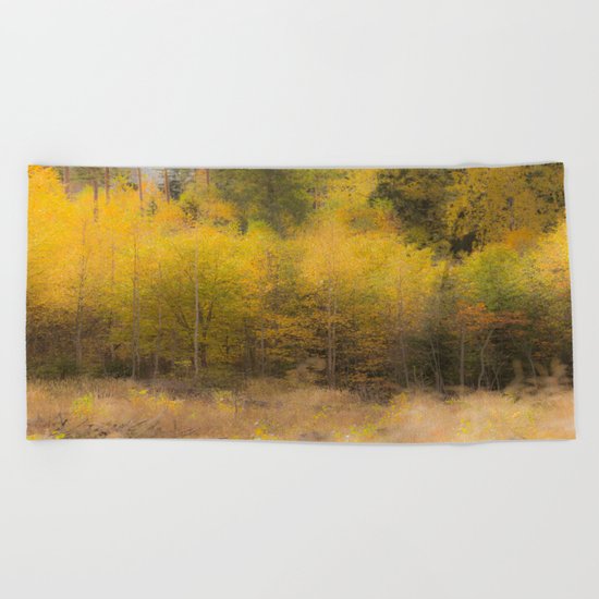 Fall color forest Beach Towel