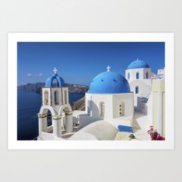 Santorini, Oia Village, Blue and White Church Art Print