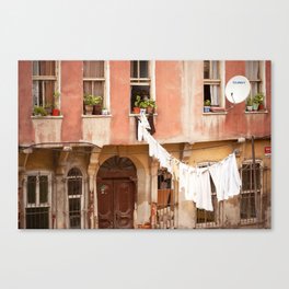 Street with laundry, in Istanbul, Turkey | Travel photography | Fine art photo print in pastel.  Canvas Print
