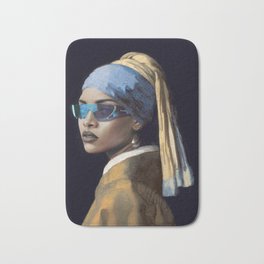 Only Girl with a Pearl Earring Bath Mat | R B, Oil, Rihanna, Mashup, Vermeer, Graphicdesign, Sunglasses, Pearl, Hiphop, Earring 