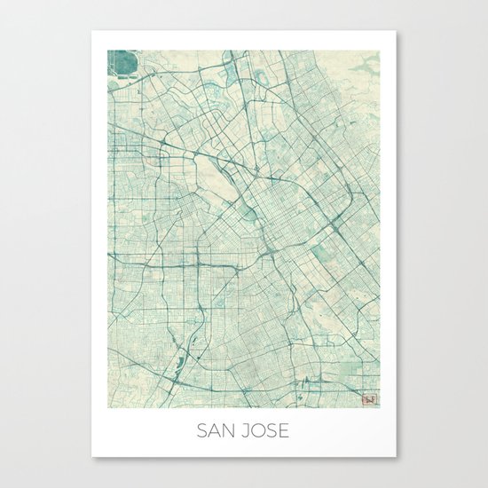 San Jose Map Blue Vintage Canvas Print