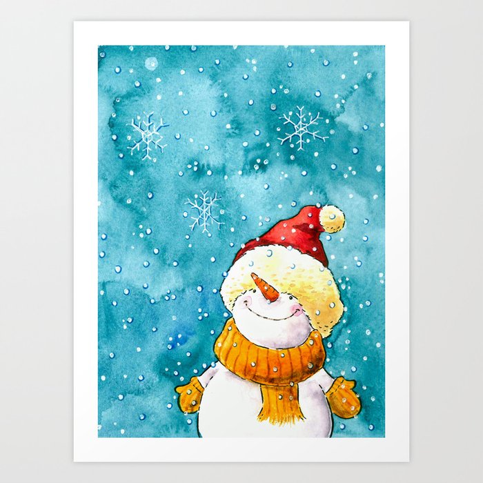 A Snowman In Winter Wonderland Art Print By Bonheurem Society6