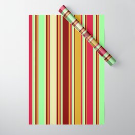 [ Thumbnail: Colorful Goldenrod, Maroon, Pale Goldenrod, Green, and Crimson Colored Lined Pattern Wrapping Paper ]