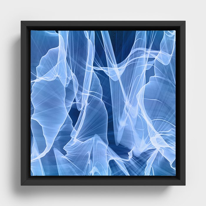 Indigo Blue Transparent Silk Flow Framed Canvas