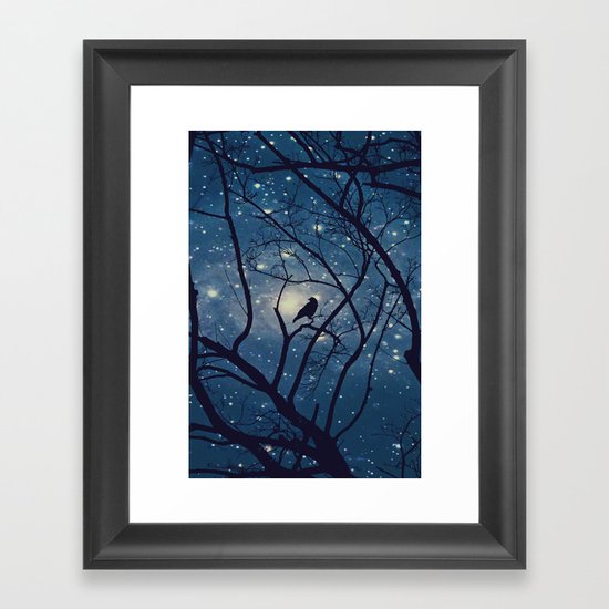 Moon light Crow Framed Art Print