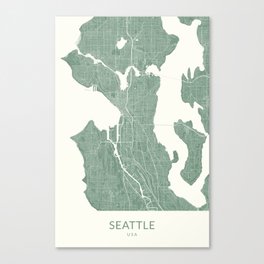 Vintage Styled Map of Seattle | Pastel Green Poster Giclée Canvas Print