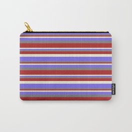 [ Thumbnail: Gray, Red, Beige & Medium Slate Blue Colored Stripes Pattern Carry-All Pouch ]
