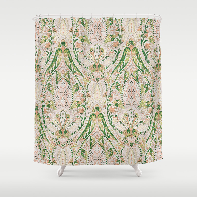 Green Pink Leaf Flower Paisley Shower Curtain By Jamesmichals