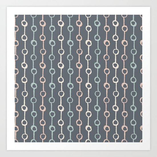 Polka Dot Stripe Pink Cream Green on Gray Art Print