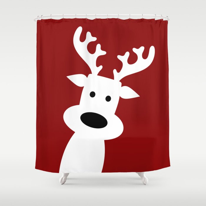 Reindeer on red background Shower Curtain