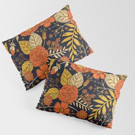 Retro Orange, Yellow, Brown, & Navy Floral Pattern Pillow Sham