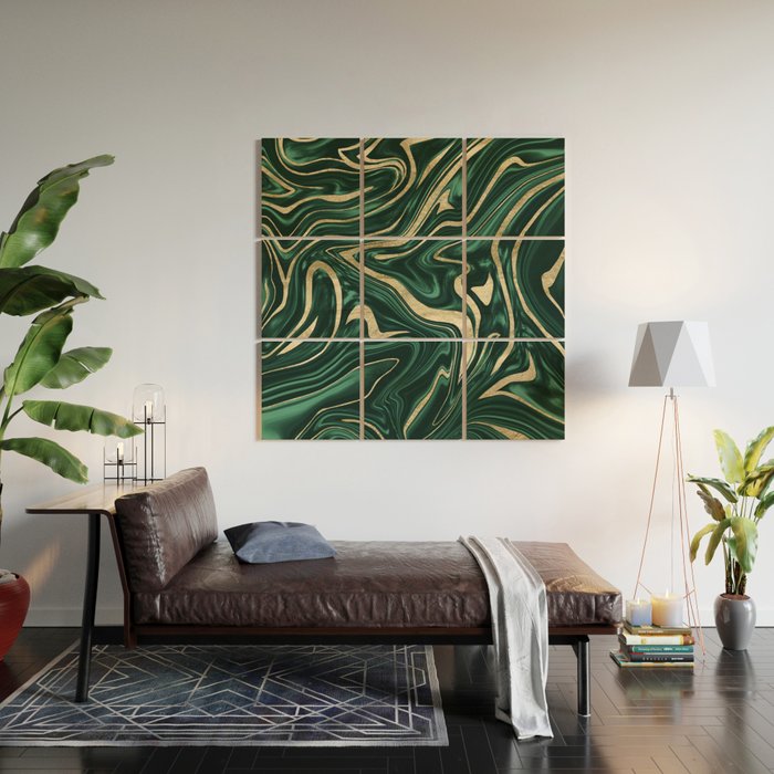 Emerald Green Black Gold Marble 1 Decor Art Society6 Wood Wall