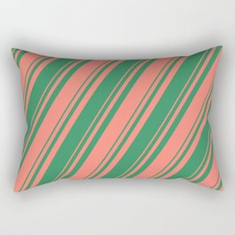 [ Thumbnail: Salmon and Sea Green Colored Stripes Pattern Rectangular Pillow ]