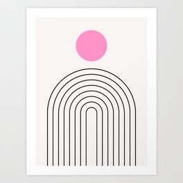Mid Century Modern | 01 - Geometric Arch Preppy Sun And Rainbow Cream White And Pink Art Print