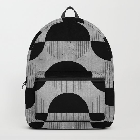 Black abstract 60s circles on concrete -Mix&Match with Simplicty of life Backpack