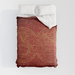 Antique Navigation World Map in Red and Gold Comforter