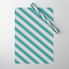 [ Thumbnail: Light Gray & Teal Colored Lined Pattern Wrapping Paper ]