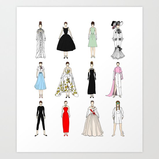 Outfits of Audrey Hepburn Fashion (White) Art Print