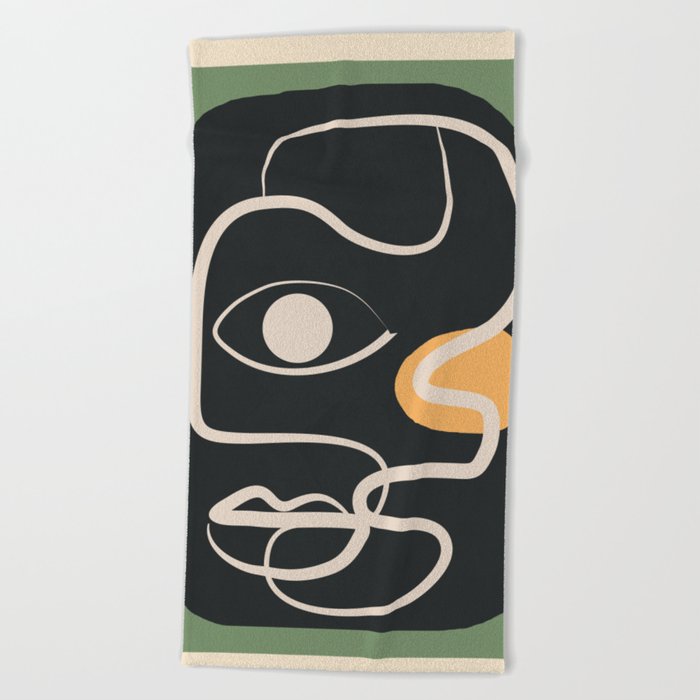 Abstract Face Line Art 11 Beach Towel