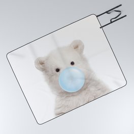 Baby Polar Bear Blowing Blue Bubble Gum, Kids, Baby Boy, Baby Animals Art Print by Synplus Picnic Blanket