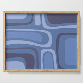 Palm Springs Retro Mid-Century Modern Abstract Pattern in Blue Tones Serving Tray