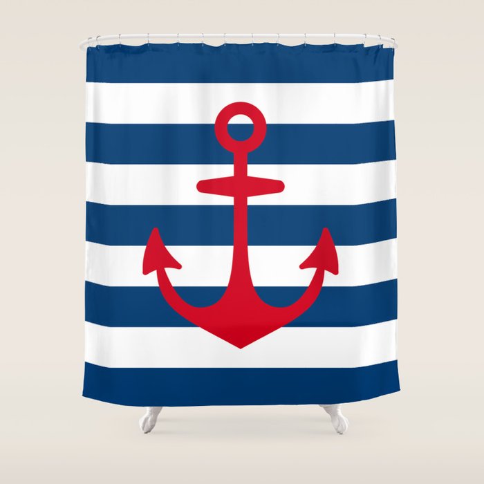 Red Anchor On Navy Blue Stripes Shower Curtain By Jsdavies Society6 Red Anchor On Navy Blue Stripes Shower Curtain