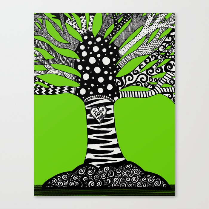 Green Doodle Tree Canvas Print