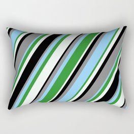 [ Thumbnail: Gray, Light Sky Blue, Forest Green, Mint Cream & Black Colored Striped Pattern Rectangular Pillow ]
