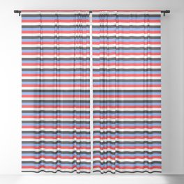 [ Thumbnail: Eyecatching Cornflower Blue, Red, White, and Black Striped Pattern Sheer Curtain ]