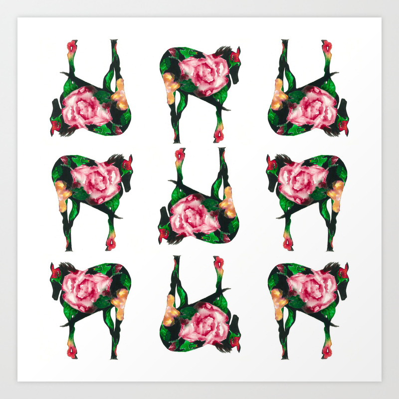 Horse With Rose Art Print By Robertczibi Society6