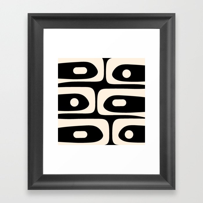 Mid Century Modern Piquet Abstract Pattern in Black and Almond Cream Framed Art Print