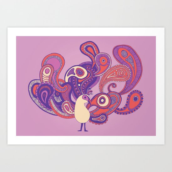 Purple Paisley Peacock Art Print
