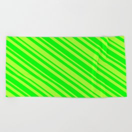 [ Thumbnail: Light Green and Lime Colored Stripes/Lines Pattern Beach Towel ]