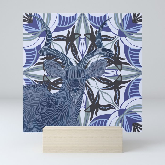 Gorgeous kudu on an abstract purple pattern background Mini Art Print