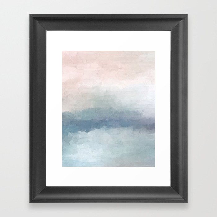Blush Pink Mint Sky Baby Blue Abstract Ocean Sky Sunrise Wall Art Water Clouds Painting Print Framed Art Print By Rachelelise Society6