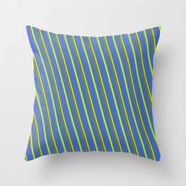 [ Thumbnail: Green, Royal Blue, and Light Green Colored Lines/Stripes Pattern Throw Pillow ]