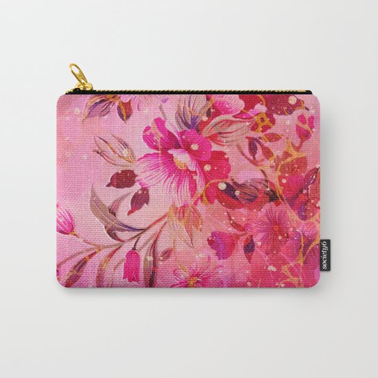 pink floral with white dots Carry-All Pouch