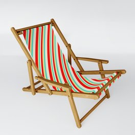 [ Thumbnail: Beige, Red, Tan, and Turquoise Colored Striped Pattern Sling Chair ]